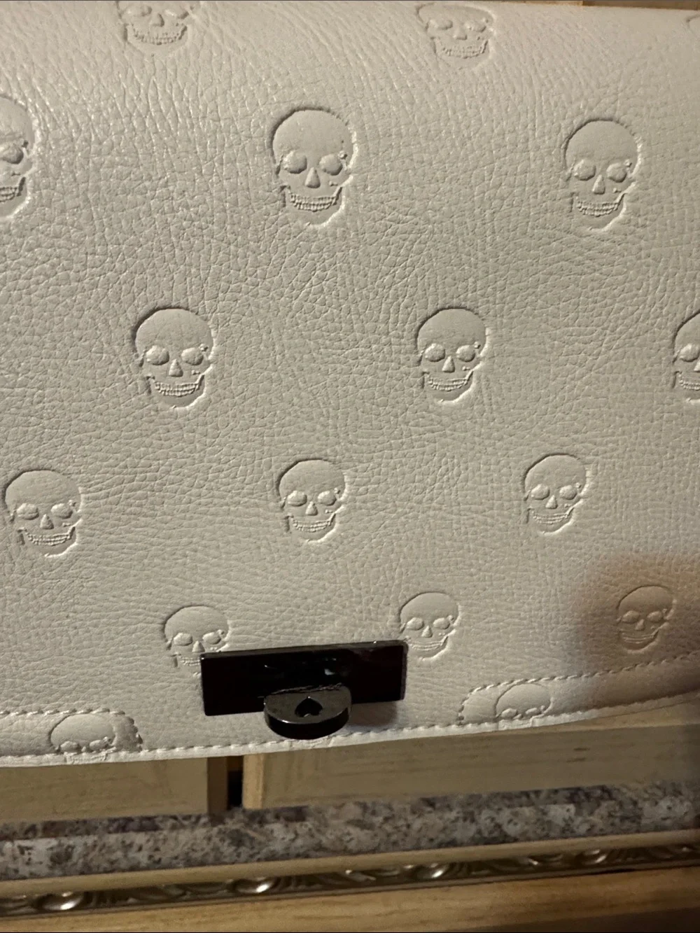 Women's White Embossed Skull Leather Crossbody or Shoulder Bag - Picture 5 of 11
